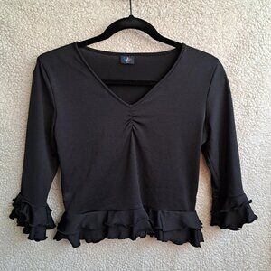 Cropped Ruffle Black Top